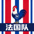法国国旗，蓝白红三色垂直条纹，代表高卢雄鸡法国队